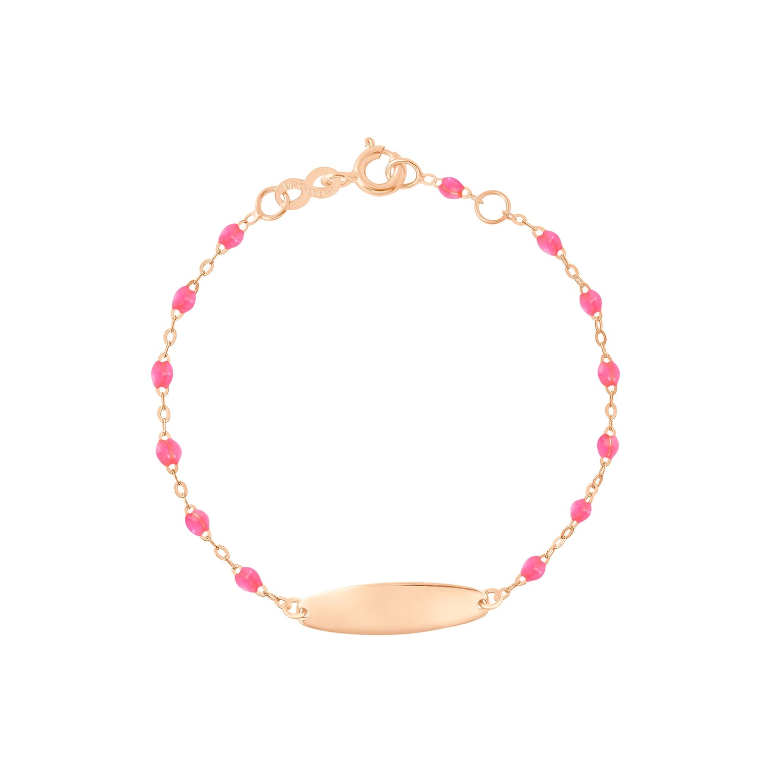 Gigi Clozeau - Bracelet rose fluo Little Gigi, plaque ovale, or rose, 13 cm