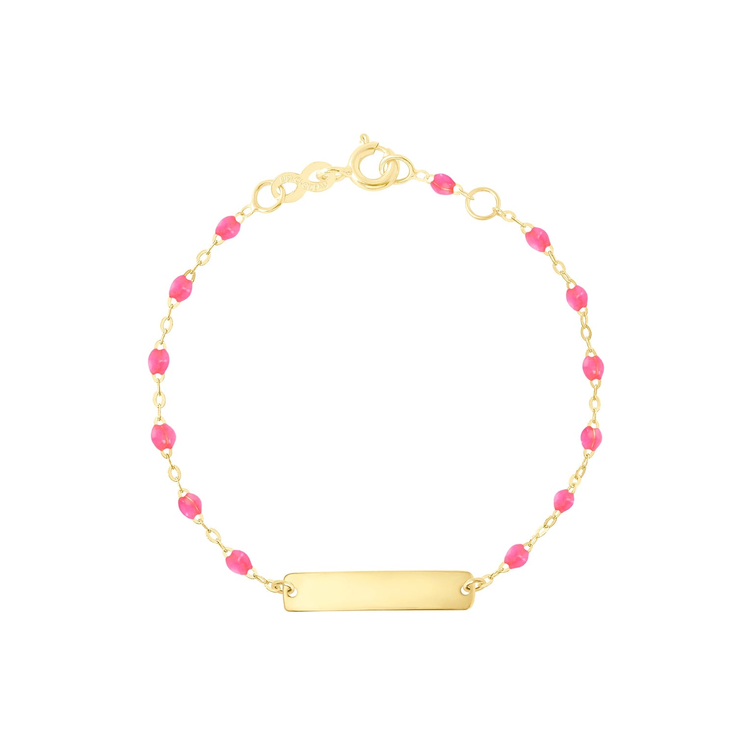 Gigi Clozeau - Bracelet rose fluo Little Gigi, plaque rectangle, or jaune, 13 cm