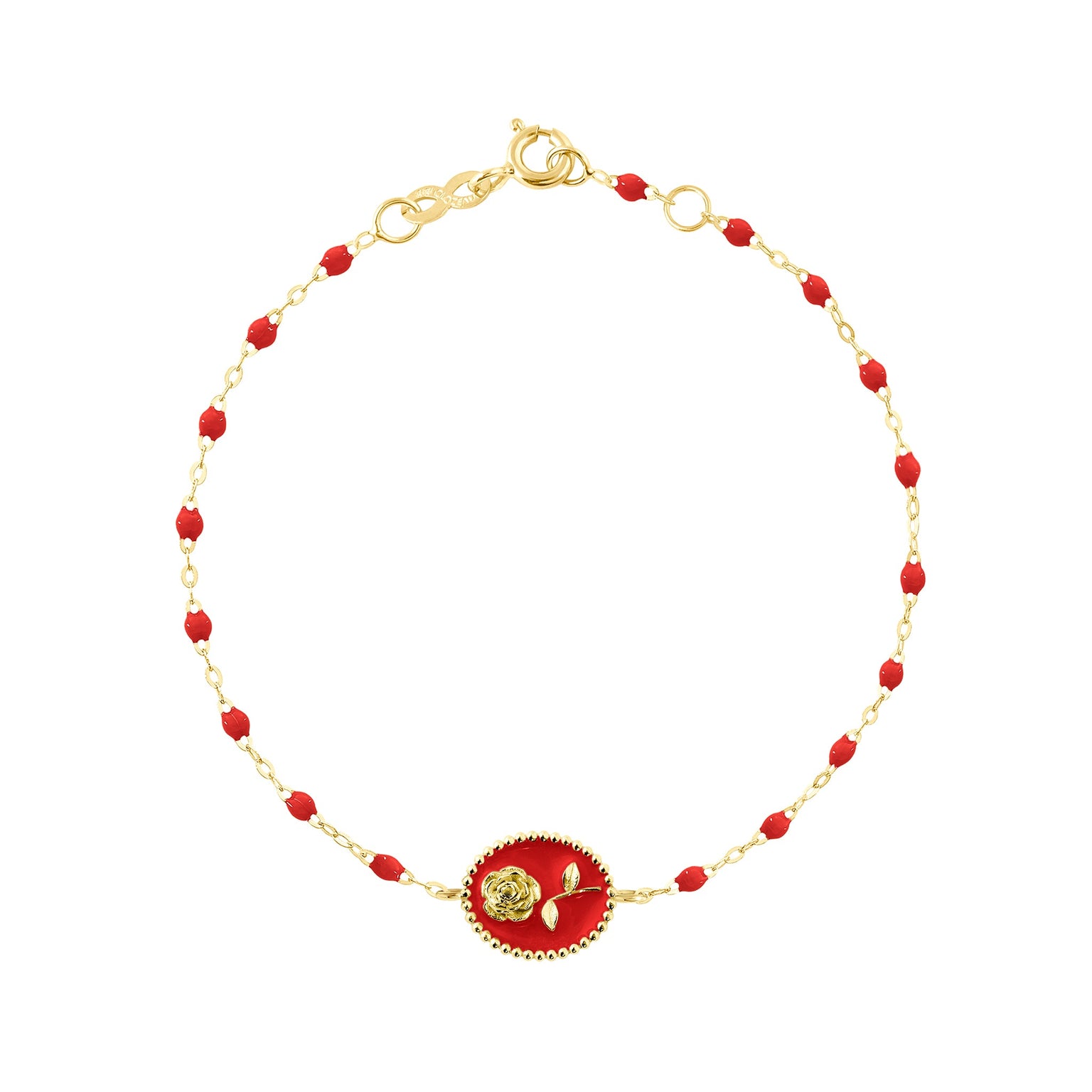 Gigi Clozeau - Bracelet Rose résine coquelicot, or jaune, 17 cm