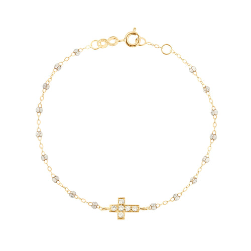 Gigi Clozeau - Bracelet sparkle Croix diamants, or jaune, 17 cm