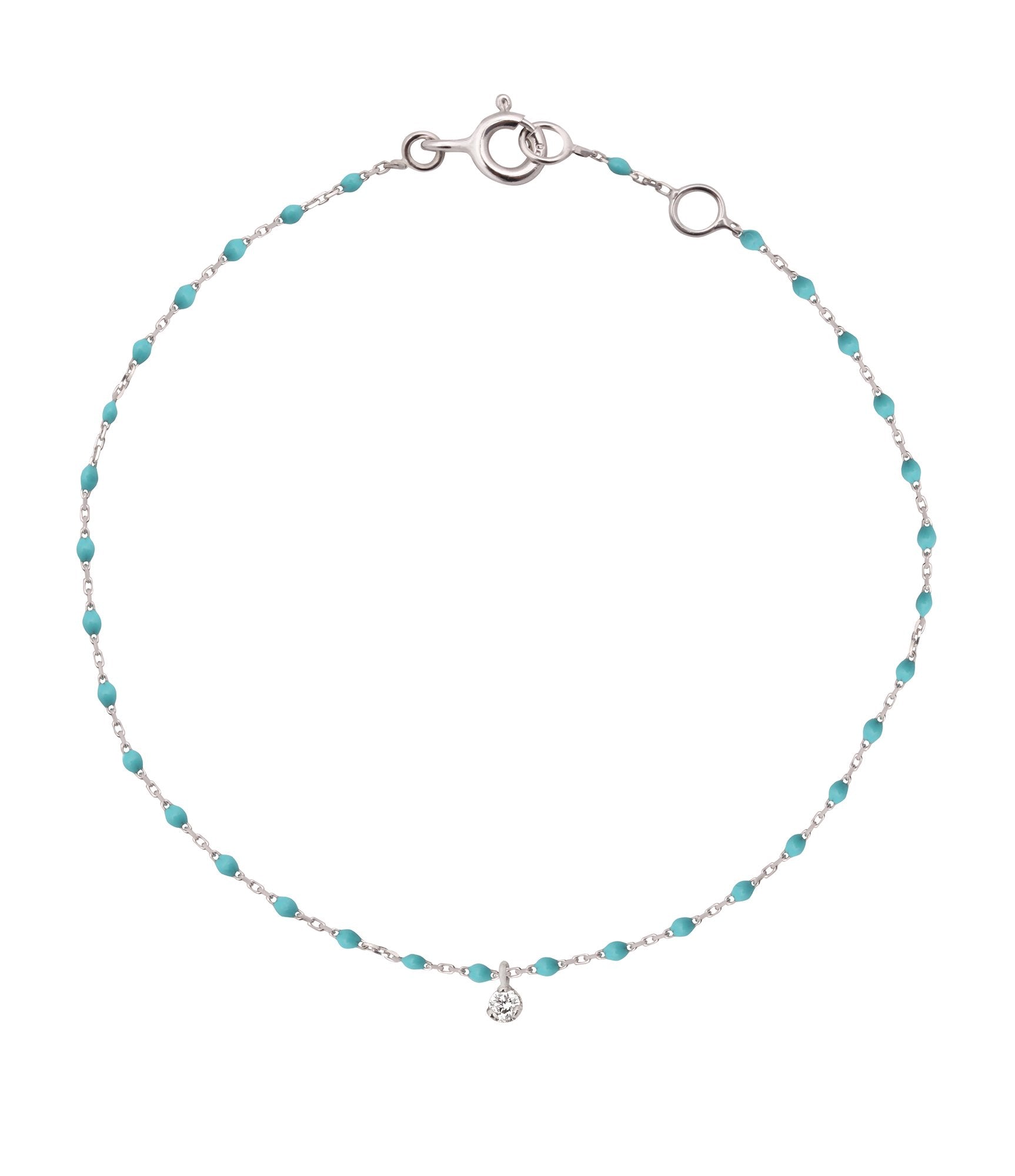 Gigi Clozeau - Bracelet turquoise vert Mini Gigi, or blanc, 1 diamant, 17 cm