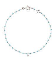 Gigi Clozeau - Bracelet turquoise vert Mini Gigi, or blanc, 1 diamant, 17 cm