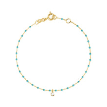 Gigi Clozeau - Bracelet turquoise vert Mini Gigi, or jaune, 1 diamant, 17 cm