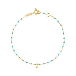 Gigi Clozeau - Bracelet turquoise vert Mini Gigi, or jaune, 1 diamant, 17 cm