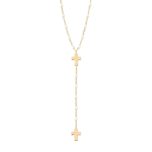 Gigi Clozeau - Chapelet blanc Croix or jaune, 42 cm