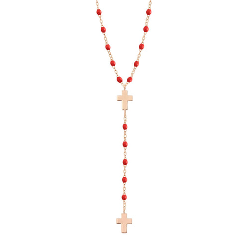 Gigi Clozeau - Chapelet coquelicot Croix, or rose, 42 cm