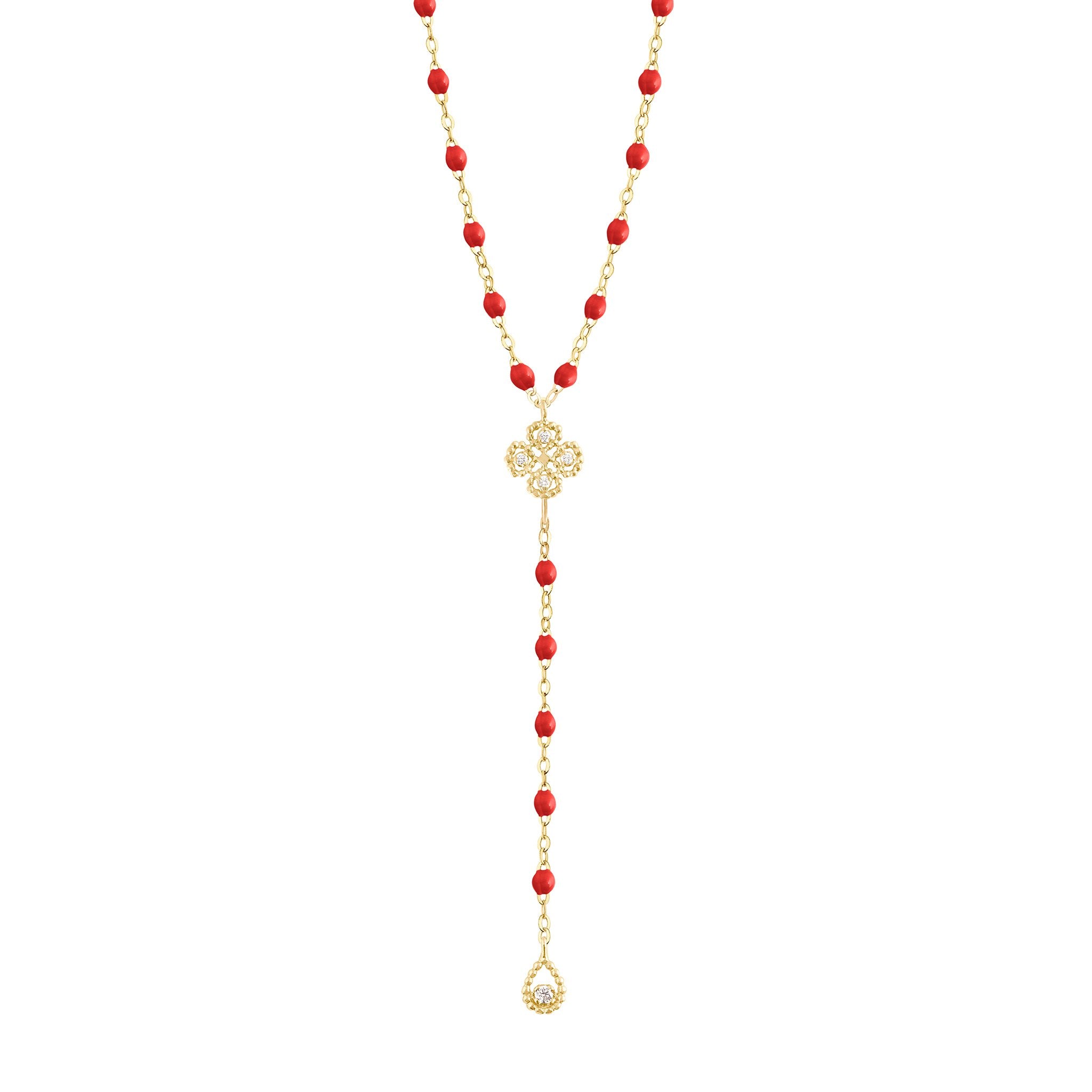 Gigi Clozeau - Chapelet coquelicot Lucky Trèfle, diamants, or jaune, 45 cm