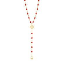 Gigi Clozeau - Chapelet coquelicot Lucky Trèfle, diamants, or jaune, 45 cm