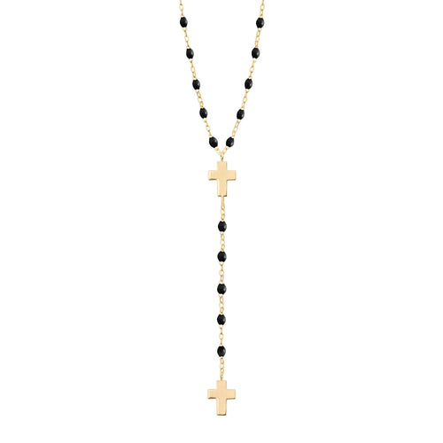 Gigi Clozeau - Chapelet noir Croix, or jaune, 42 cm