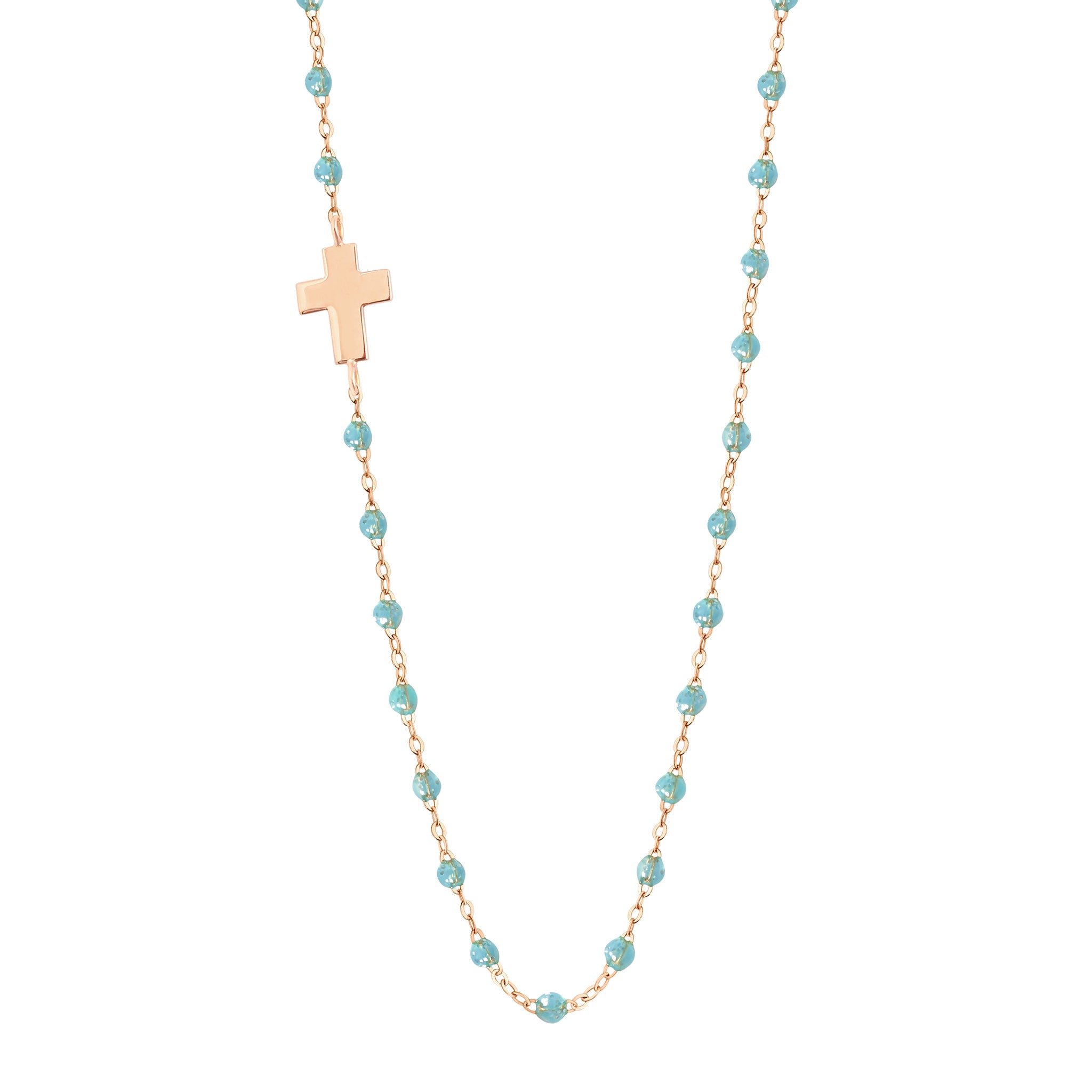 Gigi Clozeau - Collier aqua Croix de côté, or rose, 42 cm