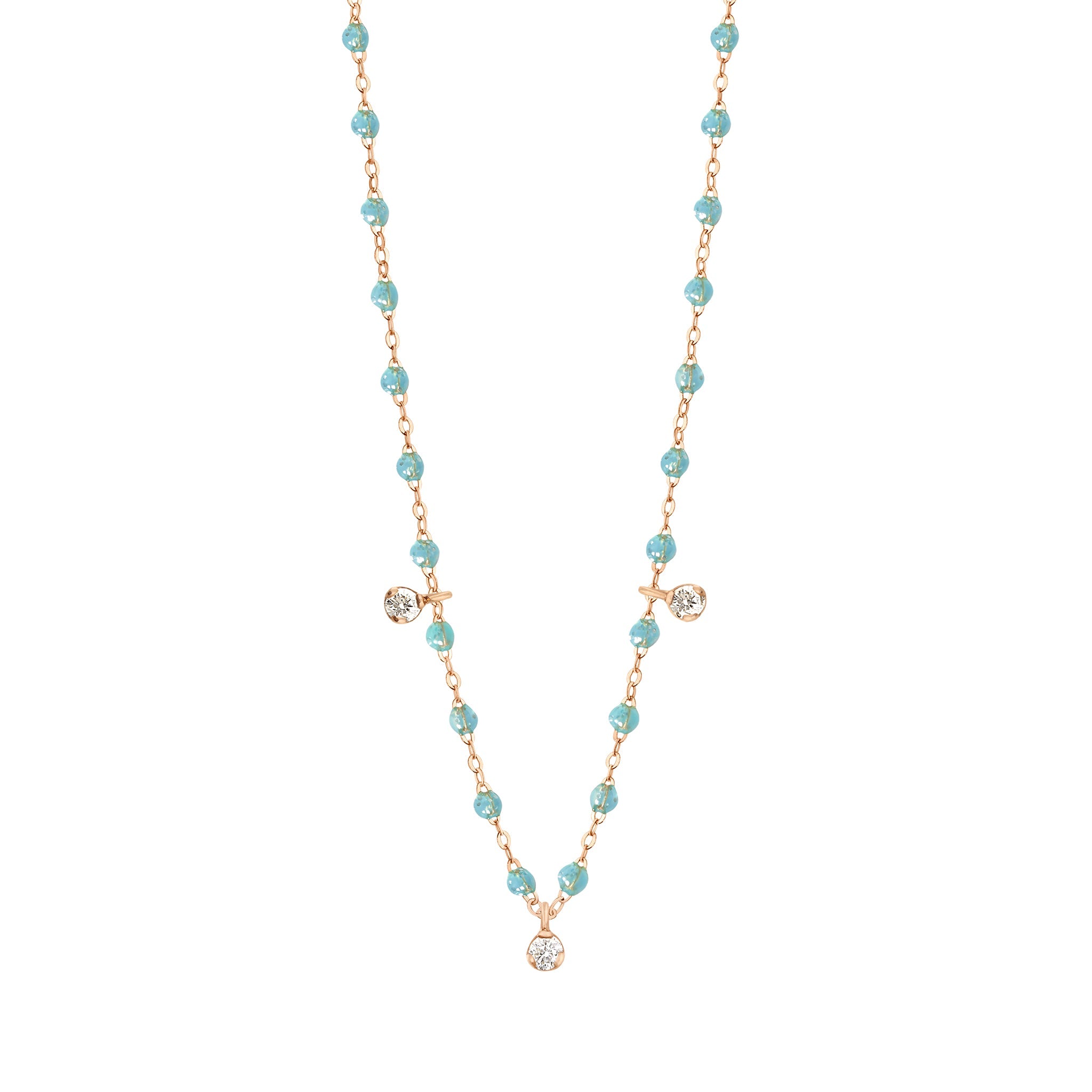 Gigi Clozeau - Collier aqua Gigi Suprême, or rose, 3 diamants, 45 cm