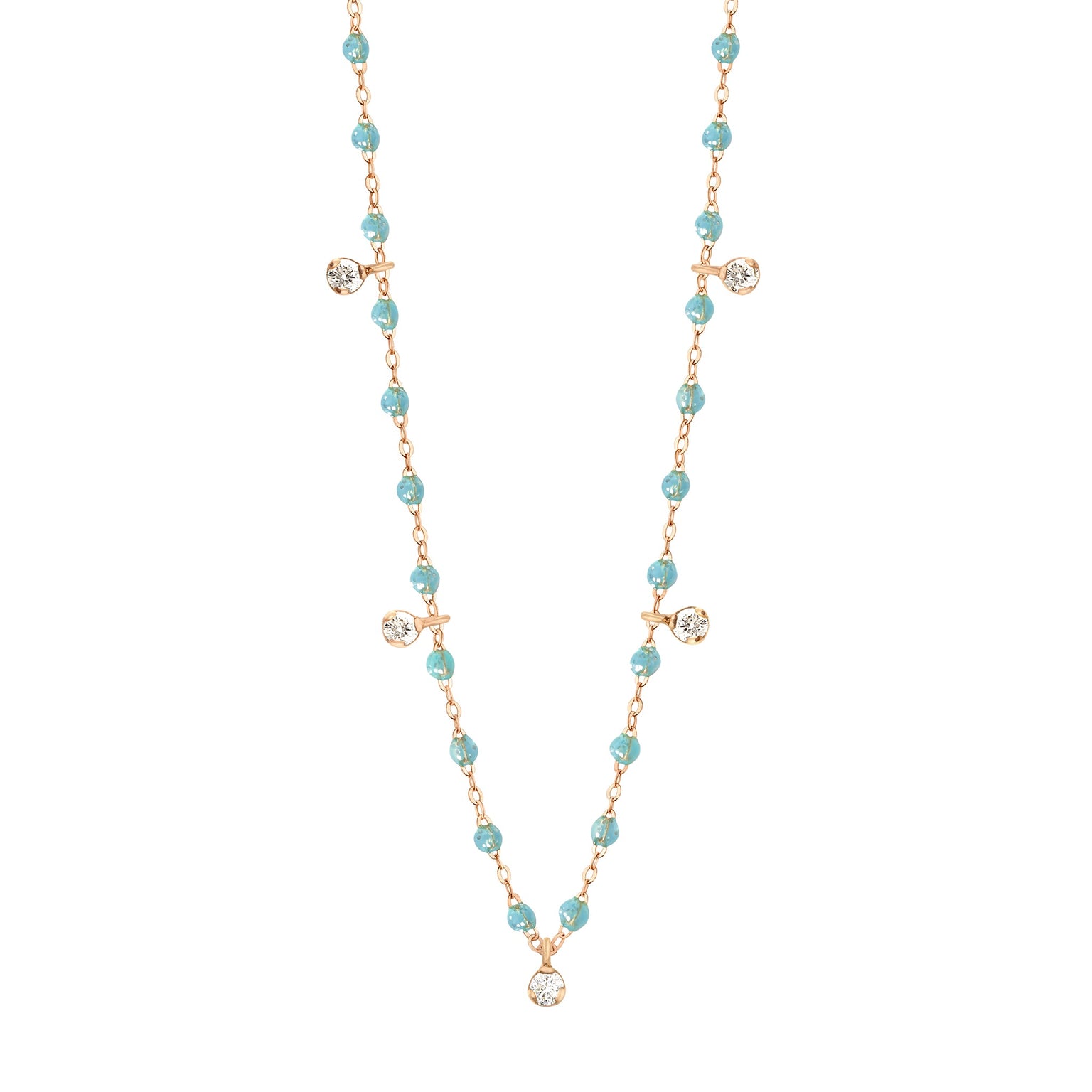 Gigi Clozeau - Collier aqua Gigi Suprême, or rose, 5 diamants, 45 cm