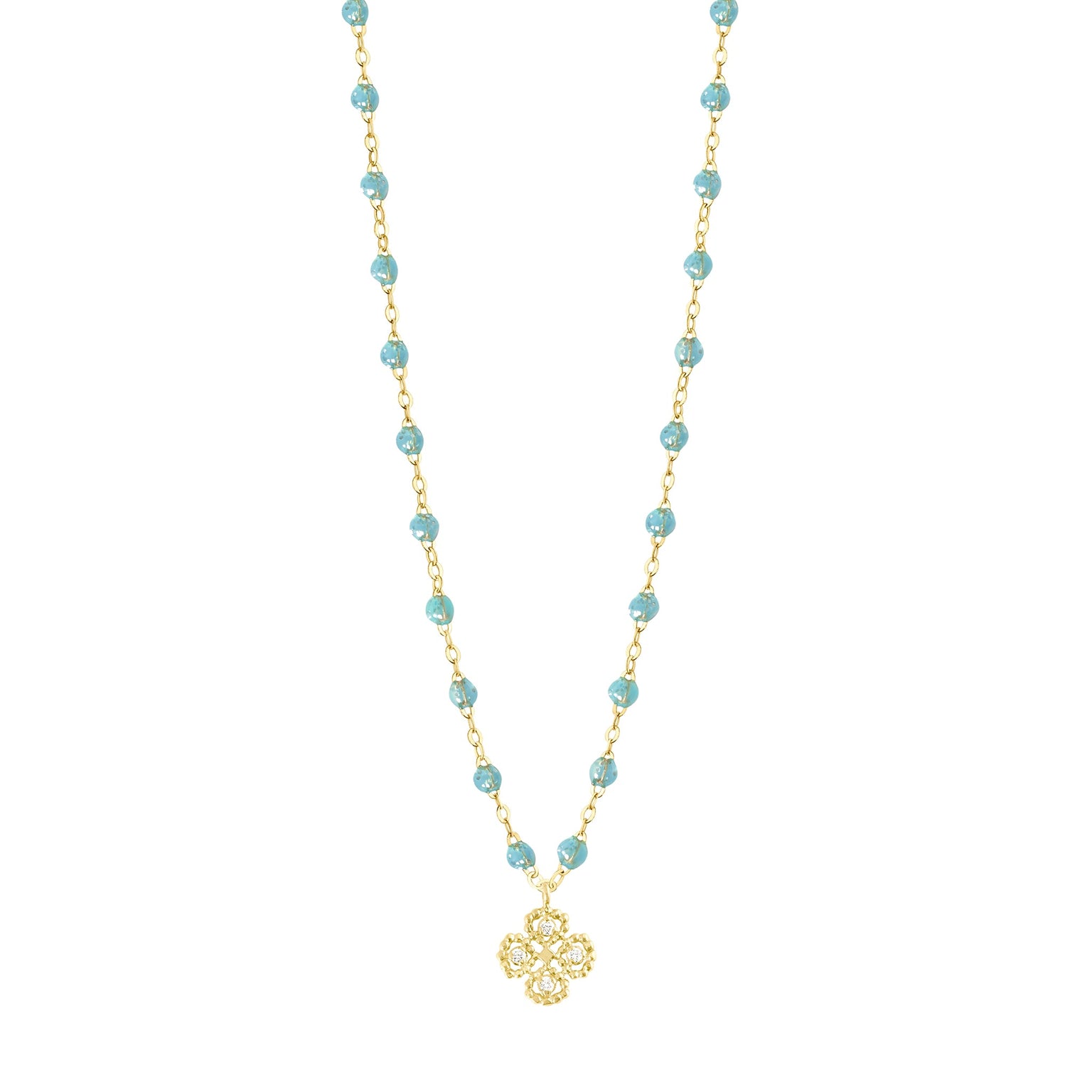 Gigi Clozeau - Collier aqua Lucky Trèfle, diamants, or jaune, 42 cm