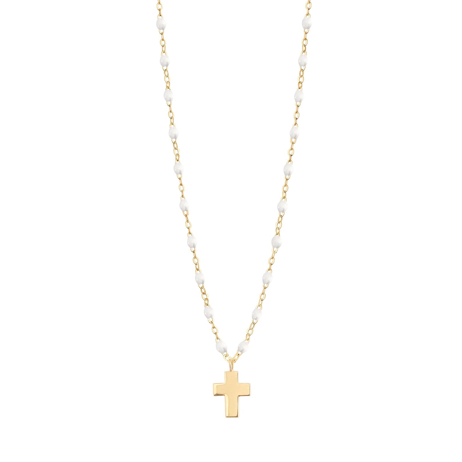 Gigi Clozeau - Collier blanc Croix Classique Gigi, or jaune, 42 cm