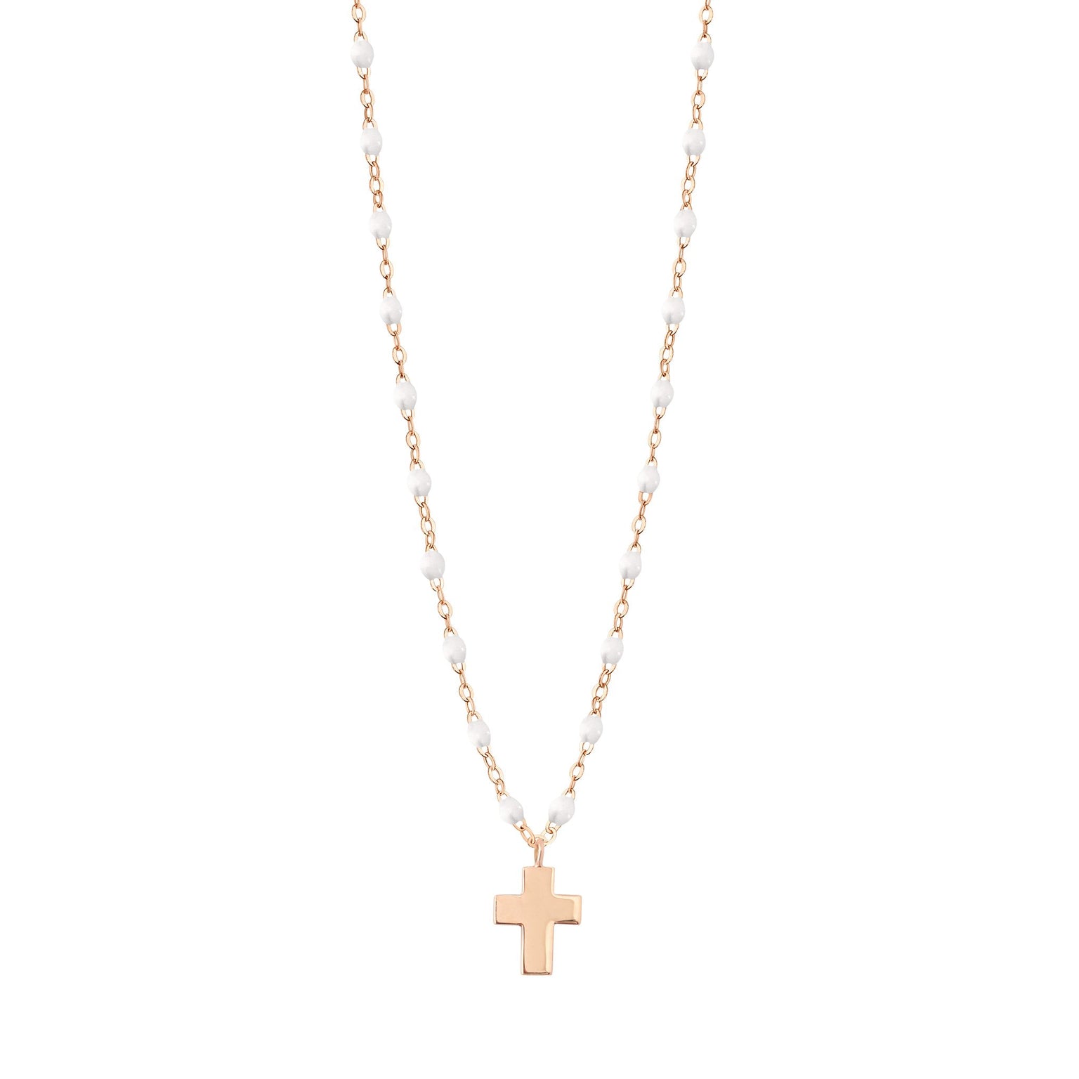 Gigi Clozeau - Collier blanc Croix Classique Gigi, or rose, 42 cm