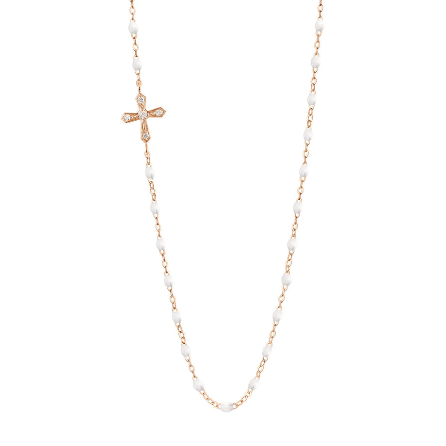 Gigi Clozeau - Collier blanc croix vintage diamants, or rose, 42 cm