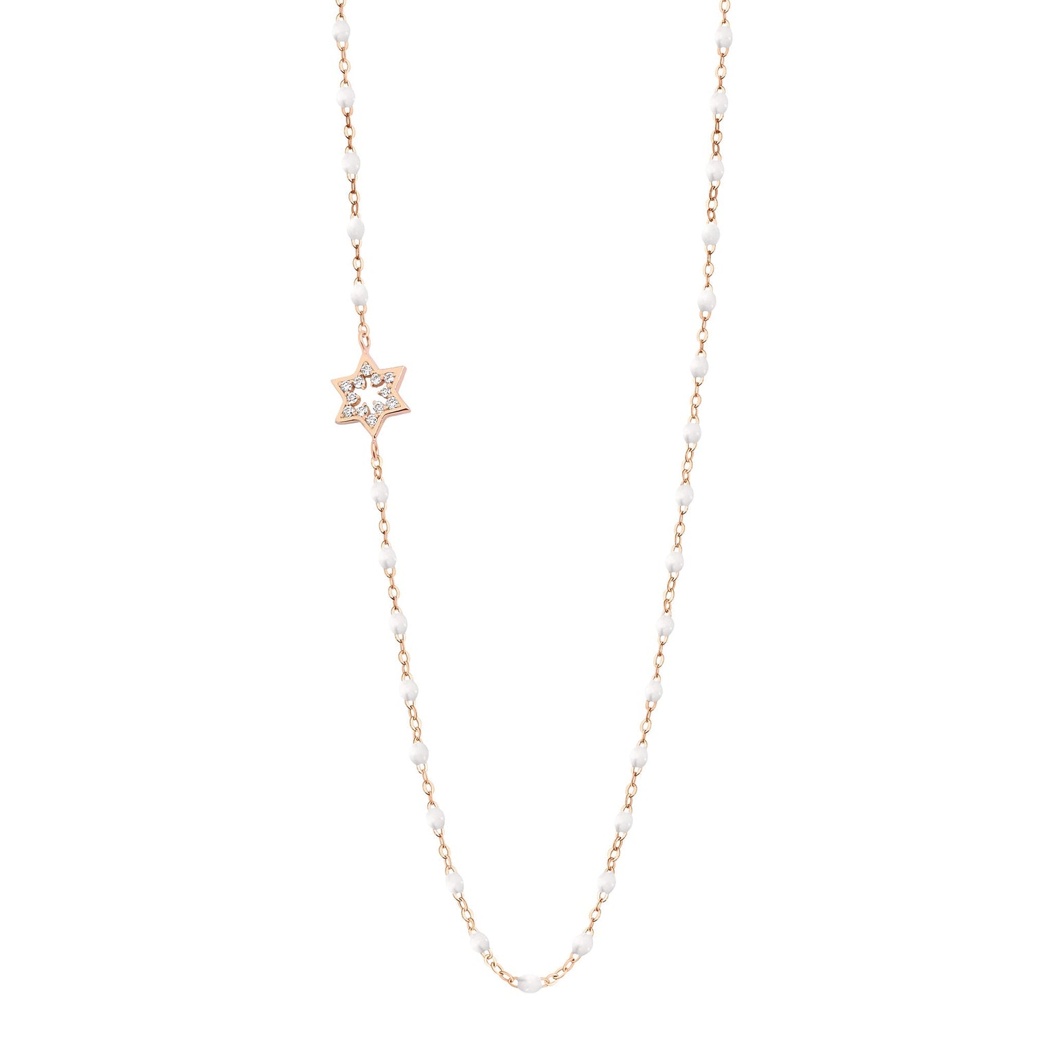 Gigi Clozeau - Collier blanc Etoile de David, diamants, or rose, 42 cm