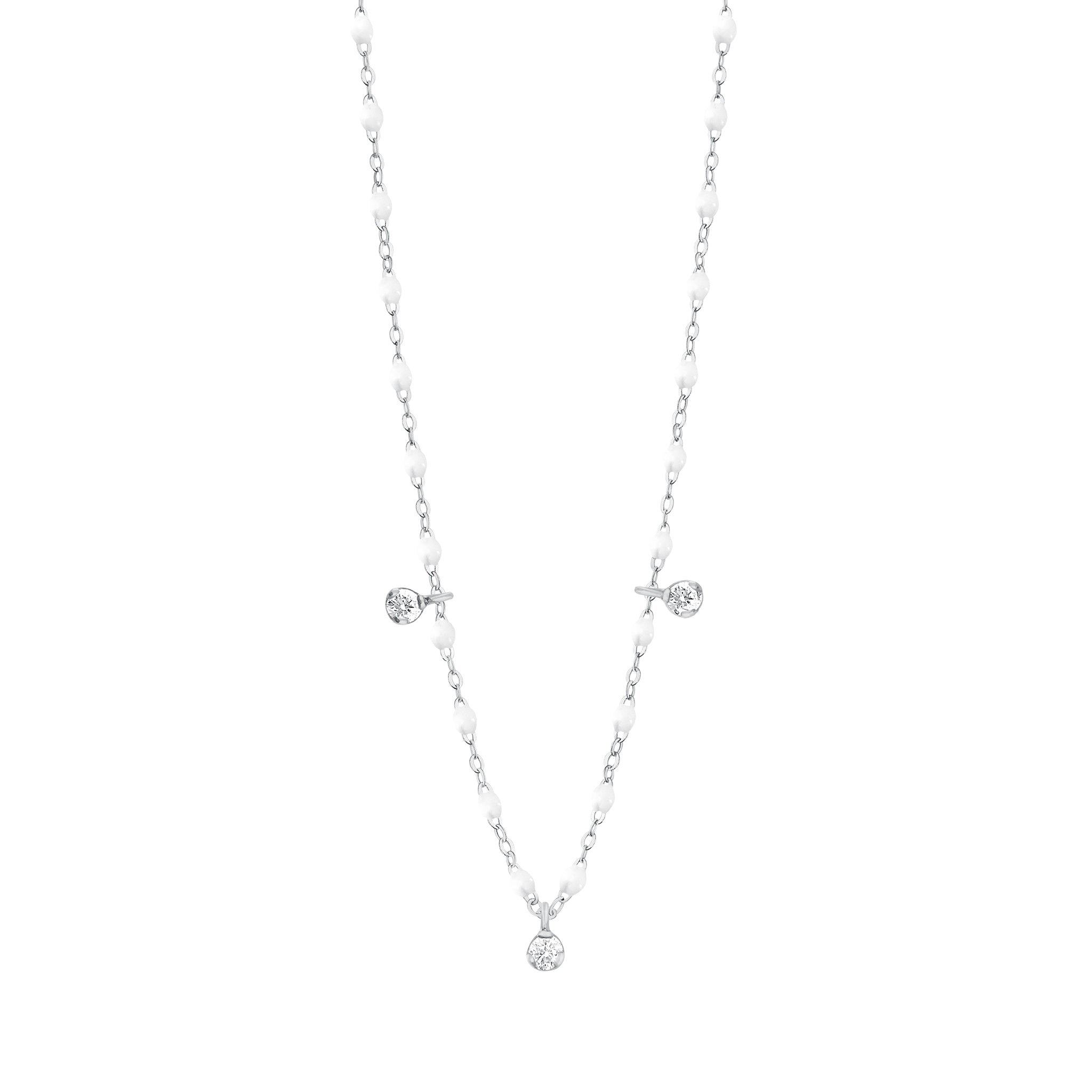 Gigi Clozeau - Collier blanc Gigi Suprême, or blanc, 3 diamants, 45 cm
