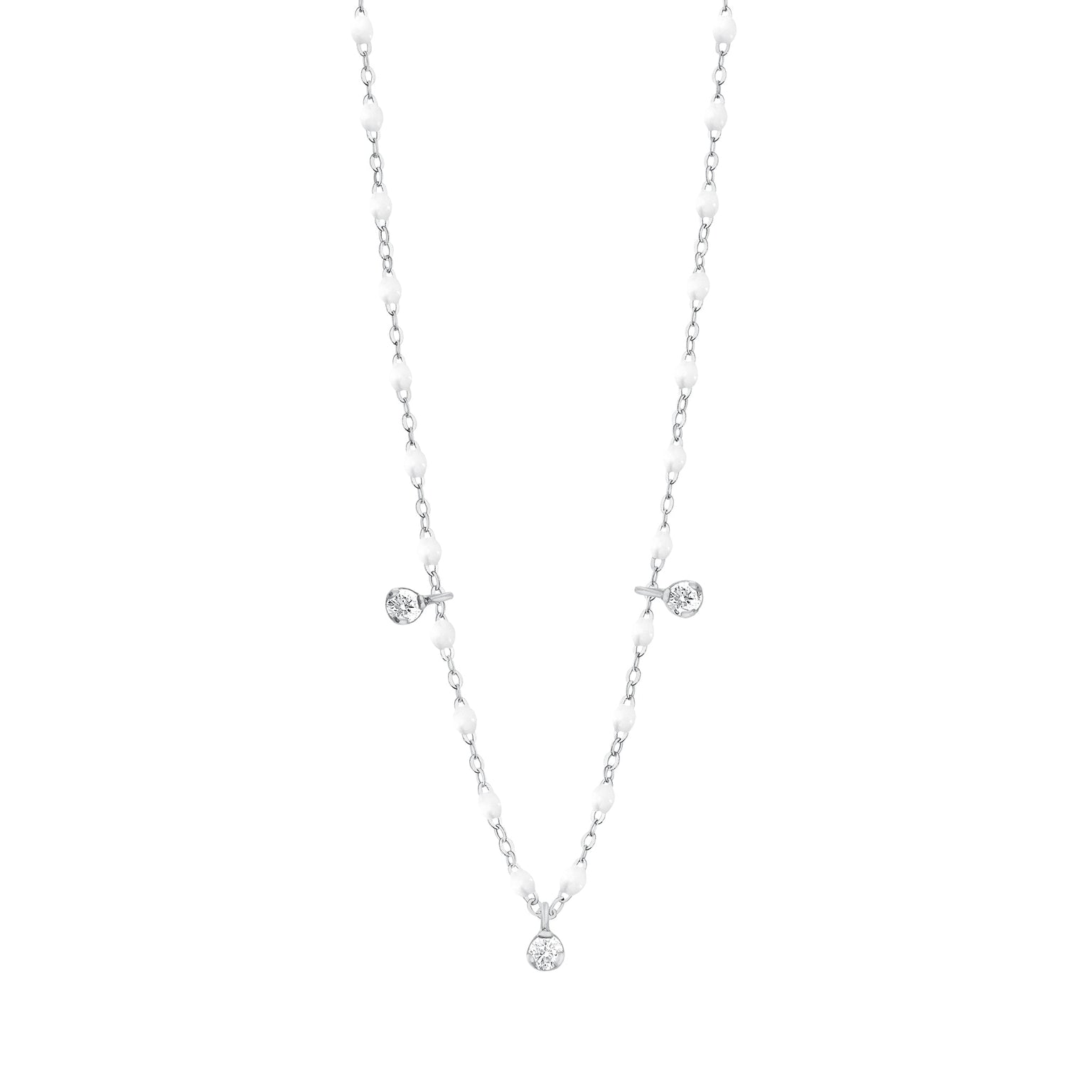 Gigi Clozeau - Collier blanc Gigi Suprême, or blanc, 3 diamants, 45 cm