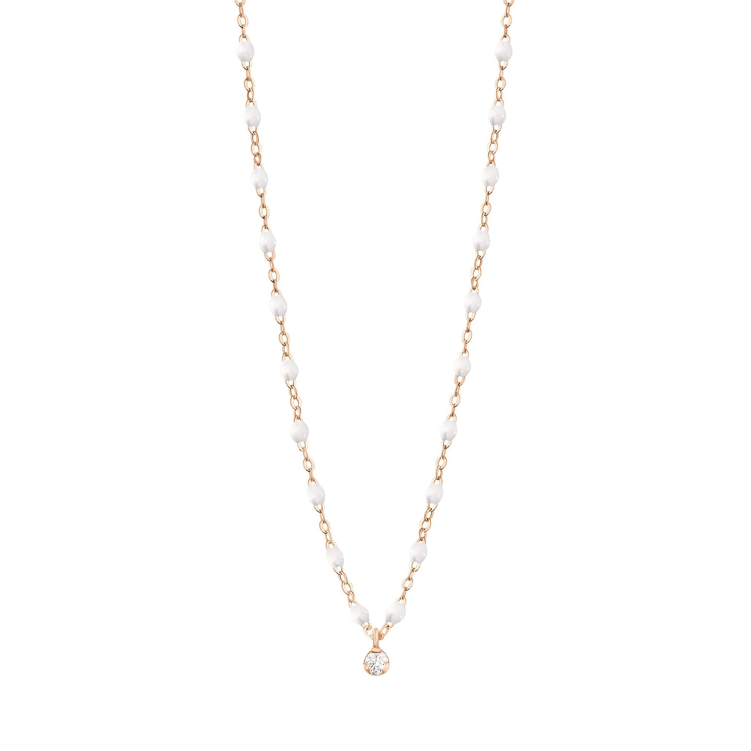 Gigi Clozeau - Collier blanc Gigi Suprême, or rose, 1 diamant, 42 cm