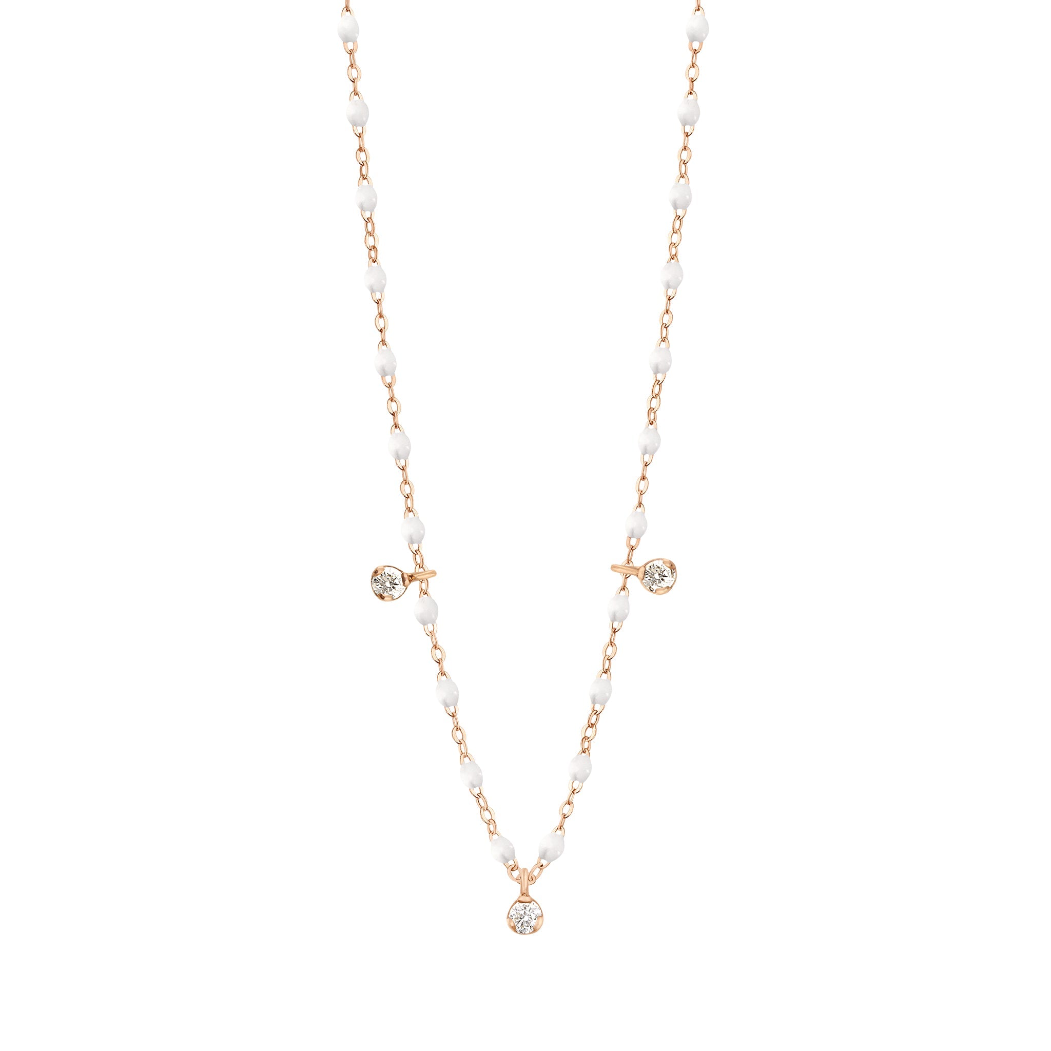 Gigi Clozeau - Collier blanc Gigi Suprême, or rose, 3 diamants, 45 cm
