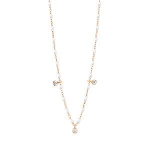 Gigi Clozeau - Collier blanc Gigi Suprême, or rose, 3 diamants, 45 cm