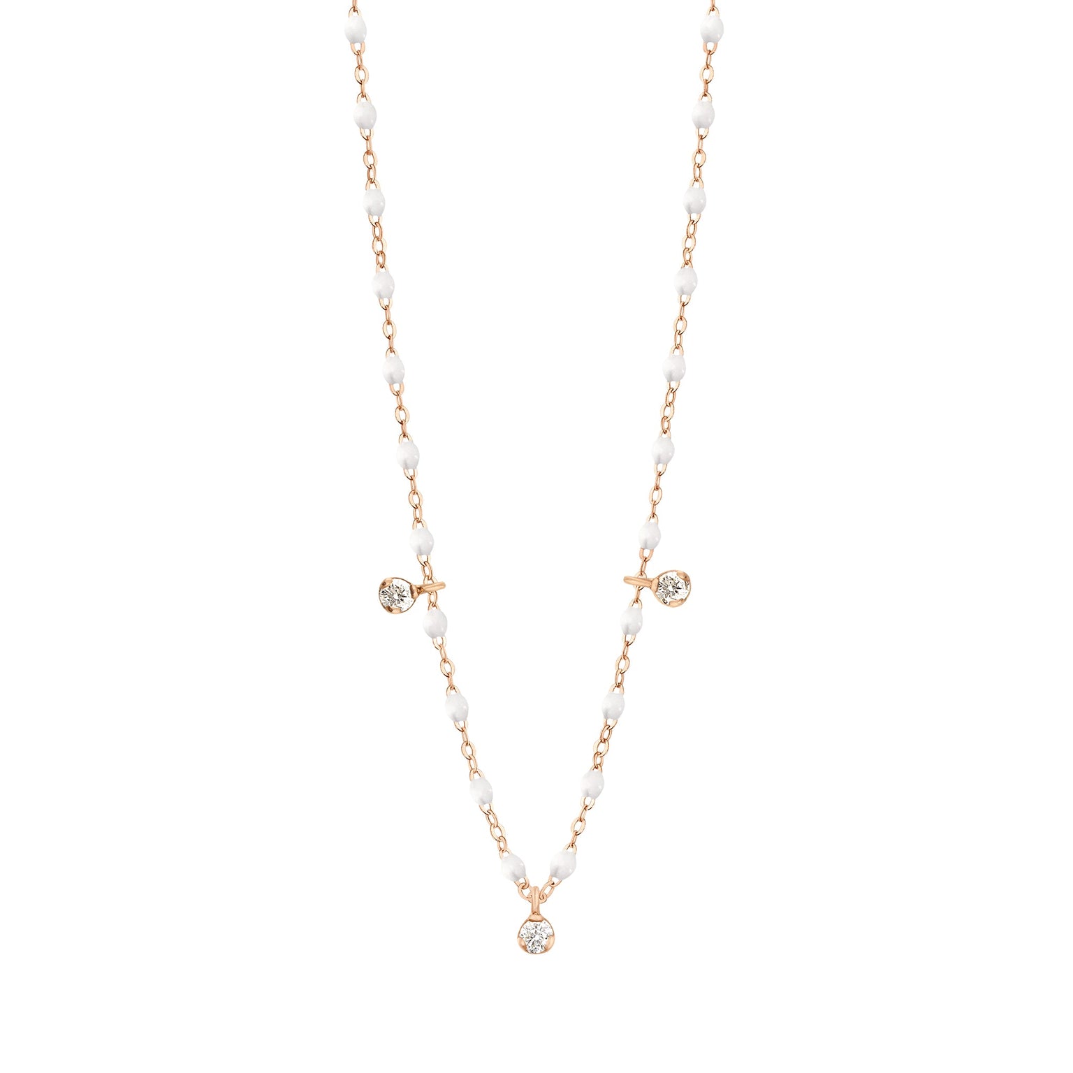 Gigi Clozeau - Collier blanc Gigi Suprême, or rose, 3 diamants, 45 cm
