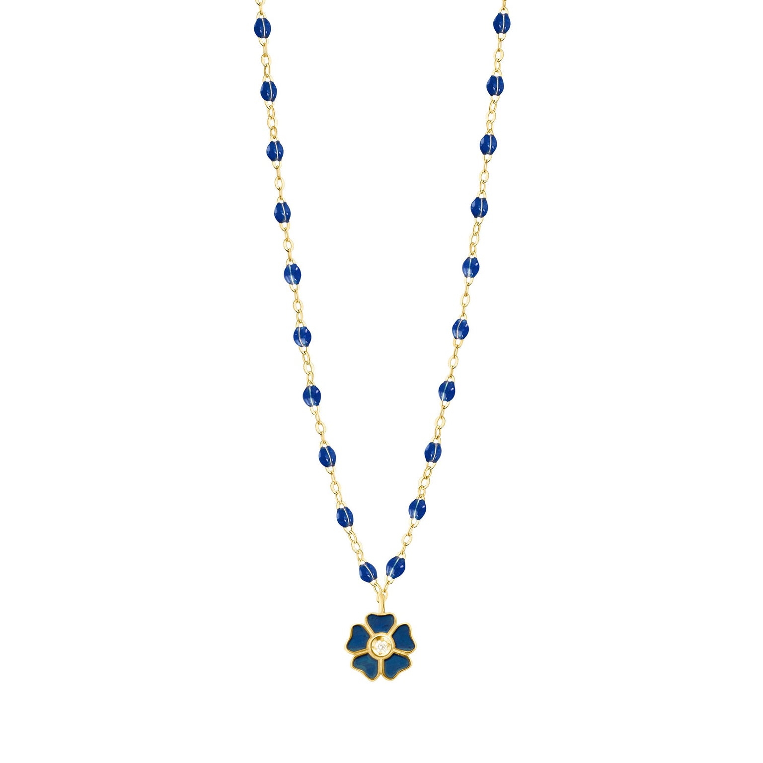 Gigi Clozeau - Collier bleu de prusse Fleur, diamant, or jaune, 42 cm