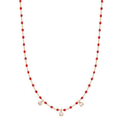 Gigi Clozeau - Collier coquelicot Mini Gigi, or rose, 3 diamants, 42 cm