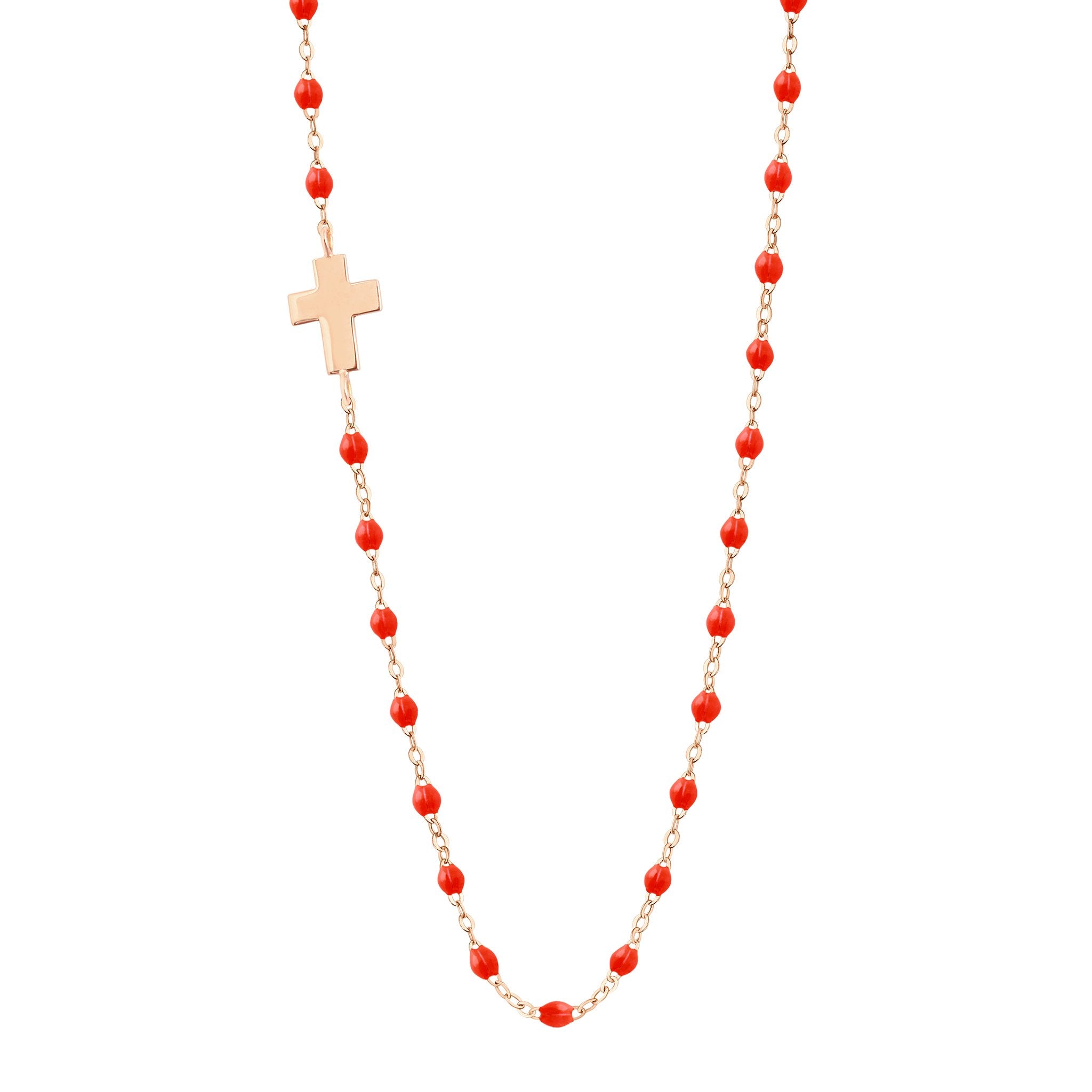 Gigi Clozeau - Collier corail Croix de côté, or rose, 42 cm