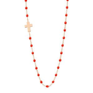 Gigi Clozeau - Collier corail Croix de côté, or rose, 42 cm