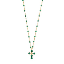Gigi Clozeau - Collier émeraude Croix Perlée, or jaune, 1 diamant, 42 cm