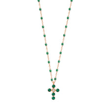 Gigi Clozeau - Collier émeraude Croix Perlée, or rose, 1 diamant, 42 cm