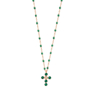 Gigi Clozeau - Collier émeraude Croix Perlée, or rose, 1 diamant, 42 cm