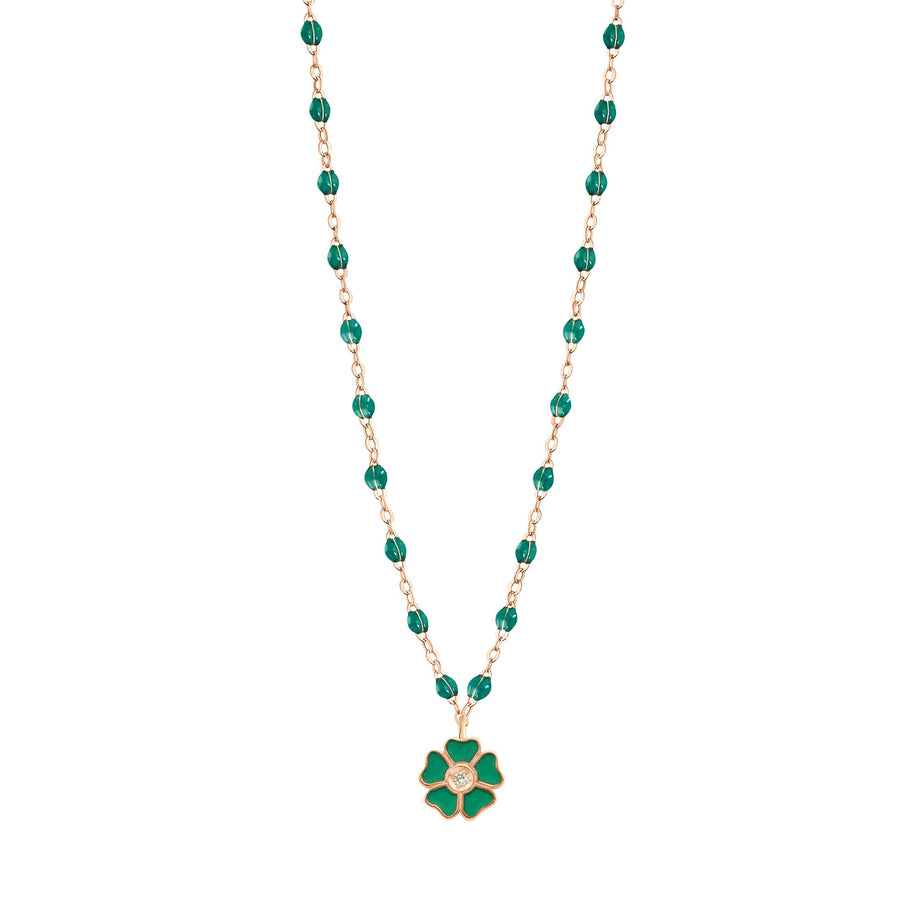 Gigi Clozeau - Collier émeraude Fleur, diamant, or rose, 42 cm