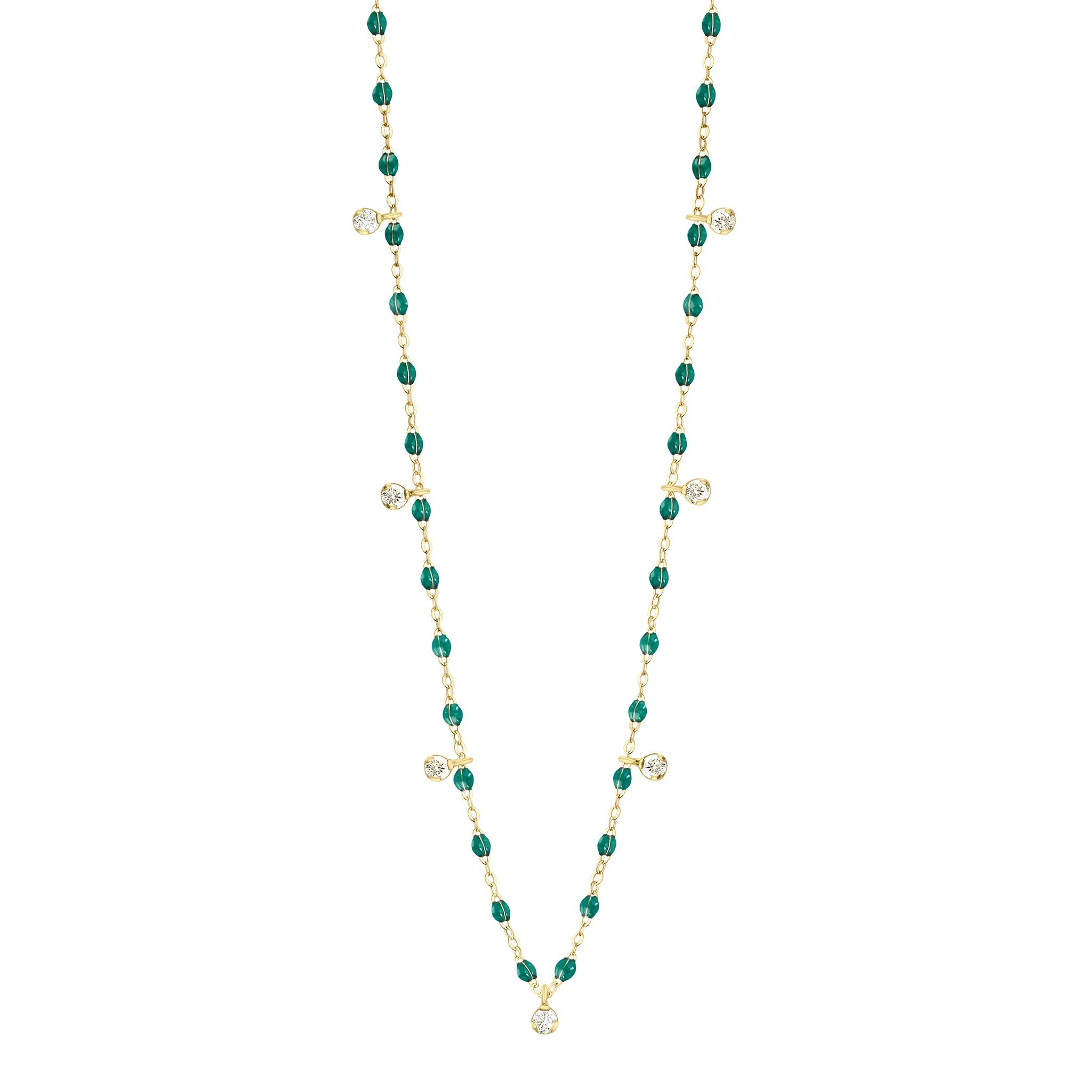 Gigi Clozeau - Collier émeraude Gigi Suprême, or jaune, 7 diamants, 50 cm