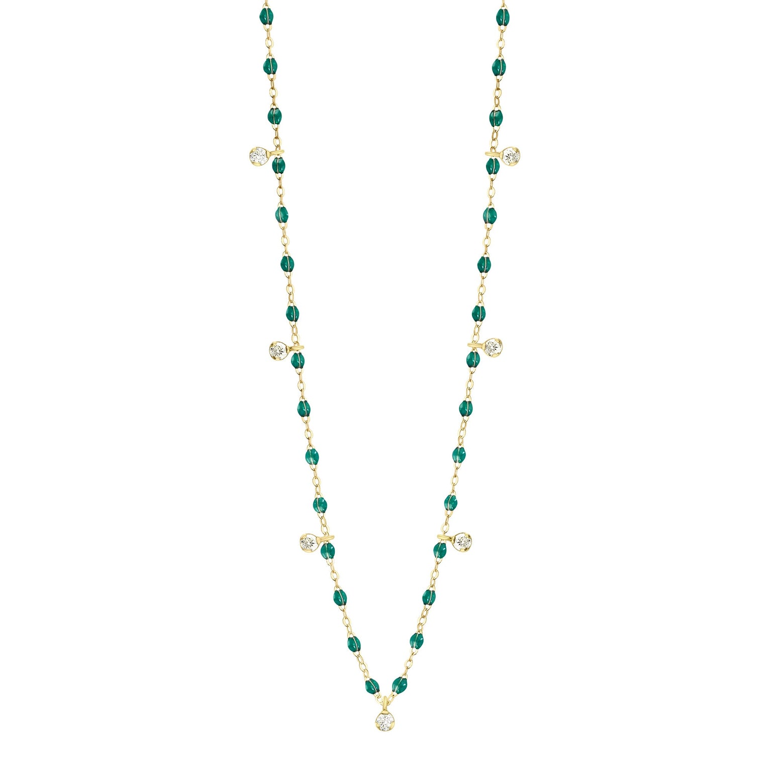 Gigi Clozeau - Collier émeraude Gigi Suprême, or jaune, 7 diamants, 50 cm