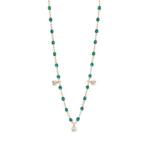 Gigi Clozeau - Collier émeraude Gigi Suprême, or rose, 3 diamants, 45 cm
