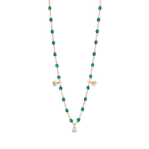 Gigi Clozeau - Collier émeraude Gigi Suprême, or rose, 3 diamants, 45 cm