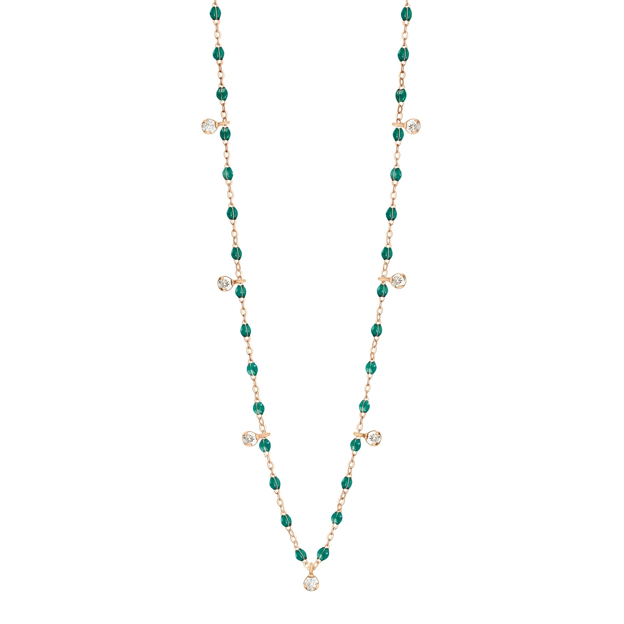 Gigi Clozeau - Collier émeraude Gigi Suprême, or rose, 7 diamants, 50 cm