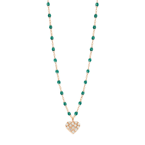 Gigi Clozeau - Collier émeraude In Love, diamants, or rose, 42 cm