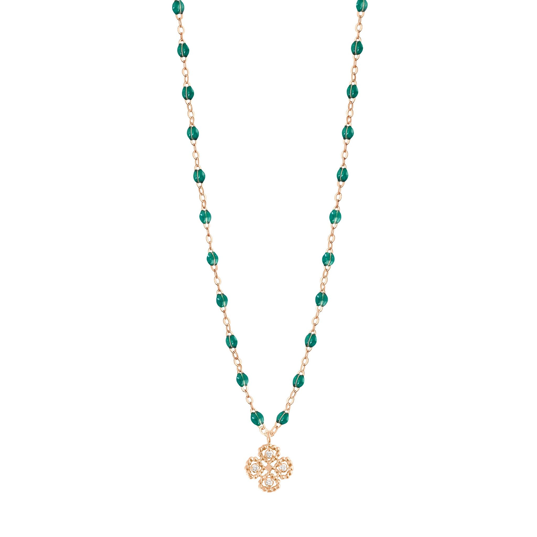 Gigi Clozeau - Collier émeraude Lucky Trèfle, diamants, or rose, 42 cm