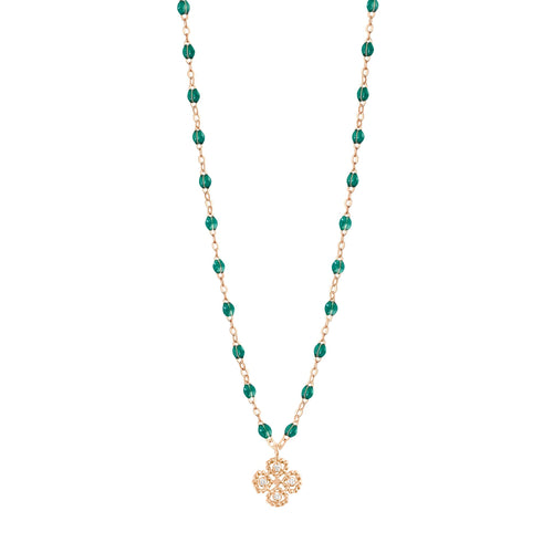 Gigi Clozeau - Collier émeraude Lucky Trèfle, diamants, or rose, 42 cm