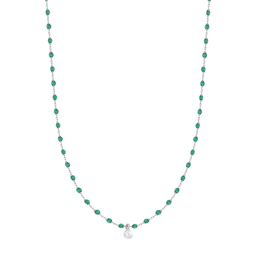 Gigi Clozeau - Collier émeraude Mini Gigi, or blanc, 1 diamant, 40 cm