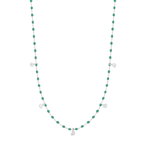 Gigi Clozeau - Collier émeraude Mini Gigi, or blanc, 5 diamants, 55 cm