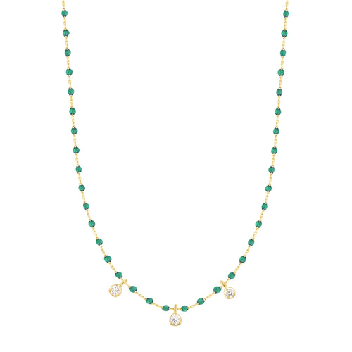 Gigi Clozeau - Collier émeraude Mini Gigi, or jaune, 3 diamants, 42 cm