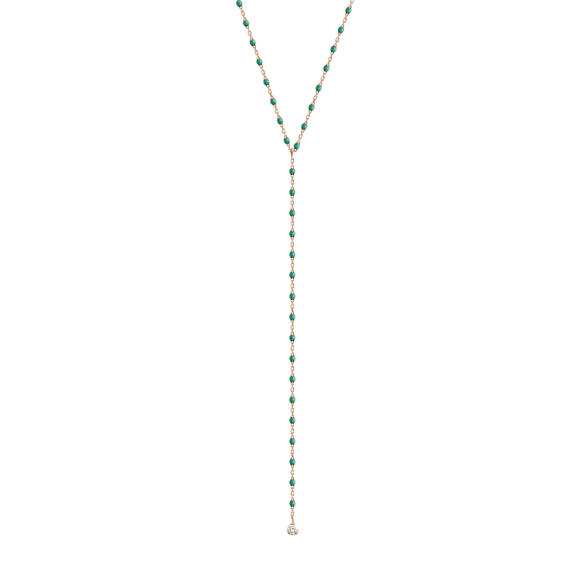 Gigi Clozeau - Collier émeraude Mini Gigi party Y, or rose, 1 diamant, 50 cm