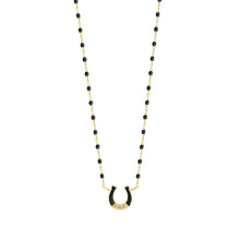 Gigi Clozeau - Collier Fer à cheval, or jaune, diamants et mini perles de résine noire, 42 cm