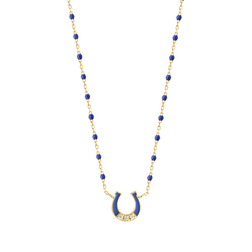 Gigi Clozeau - Collier Fer à cheval, or jaune, diamants et mini perles de résine prusse, 42 cm
