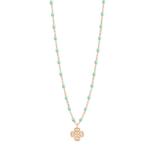 Gigi Clozeau - Collier jade Lucky Trèfle, diamants, or rose, 42 cm